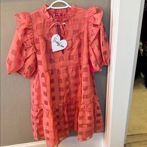 Buddy Love Coral Checkered Midi Dress